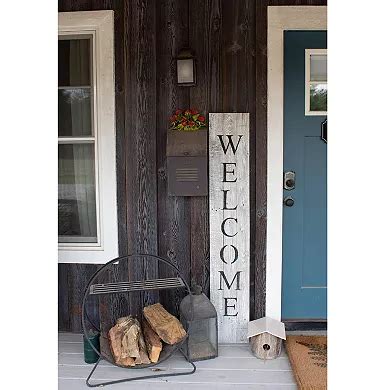 kohls welcome sign white wood with metal houses|Rustic Farmhouse 5ft Vertical Front Porch Welcome .